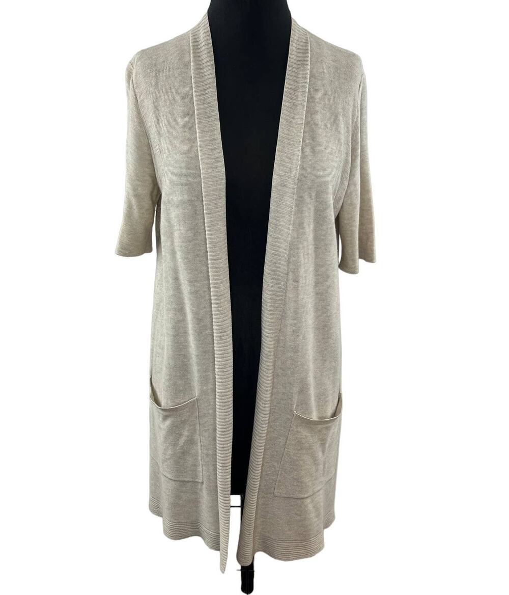 EILEEN FISHER Beige Cardigan Sweater Wool Blend Oversize Open Front S Small
